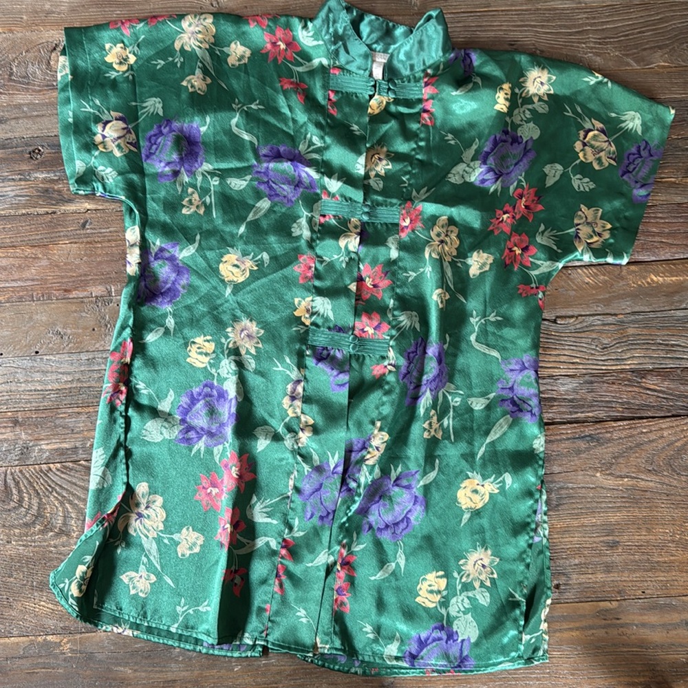 Vintage Cacique floral Asian styled top jacket bed jacket EVC size Small